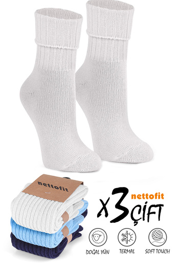 nettofit Γυναικείες μάλλινες κάλτσες ύπνου 3 τεμαχίων χειμερινές Soft Touch