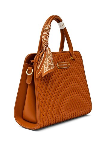 Generic Elegant Textured Ladies Handbag with Heart Scarf & Gold Detailing – Carnalisa