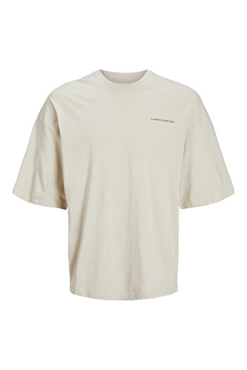 Jack & Jones Ανδρικό μπλουζάκι με λαιμόκοψη μπεζ 12273506_JJALMOS TEE SS CREW NECK