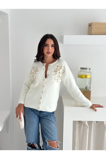 Brantu Pearl Button Embroidered Women's Knitwear Cardigan