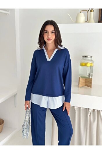 Silerra Polo Collar Shirt with Loose Balloon Pants Double Suit