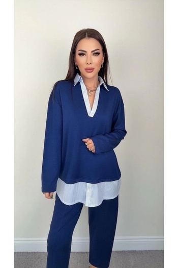 Silerra Polo Collar Shirt with Loose Balloon Pants Double Suit