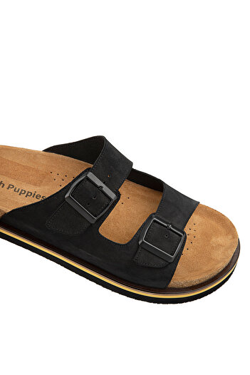 Hush Puppies Μαύρες ανδρικές δερμάτινες παντόφλες Brasa