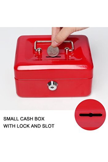 Toybox Steel Cash Box with Key Lock Metal Small Money Organizer with Money Tray Cash Storage Box with Locka
