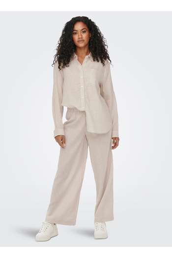 ONLY Women's Onltokyo Linen Shirt with Pocket Detail15259585 Beige