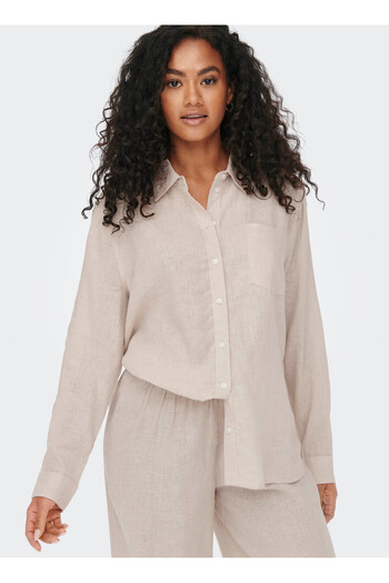 ONLY Women's Onltokyo Linen Shirt with Pocket Detail15259585 Beige