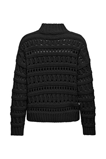 ONLY High Neck Regular Knit Patterned Black Sweater Women's Onlleah Ls High Neck Knt