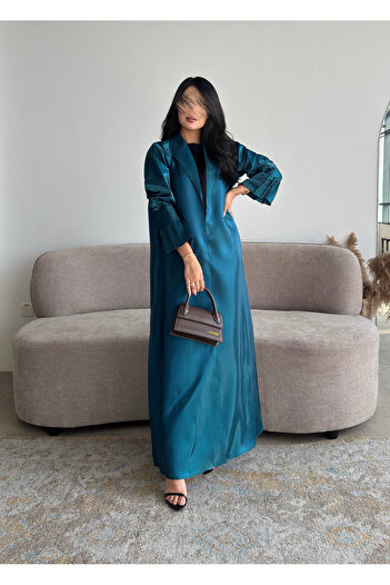 outline Summer Abaya Mikado Shiny with Distinctive Blue Design
