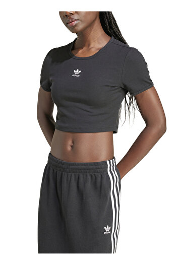 adidas IY9664 ESS RIB TEE Μαύρο γυναικείο μπλουζάκι με στρογγυλή λαιμόκοψη