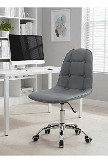Taimi Ergonomic PU Leather Desk Chair, Adjustable Height, Swivel Wheels, Soft Cushion - Gray