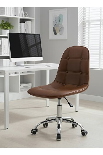 Taimi Ergonomic PU Leather Desk Chair, Adjustable Height, Swivel Wheels, Soft Cushion - Brown
