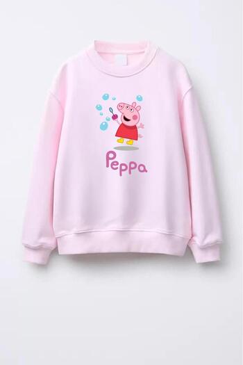 Monila Girl's Peppa Printed 3 Thread Fabric Cotton Sweatshirt