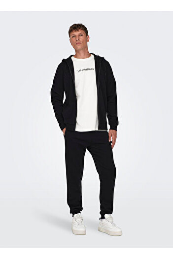 Only & Sons Μαύρο ανδρικό φούτερ με κουκούλα ONSCERES ZIP THR. Φούτερ με κουκούλα NOOS