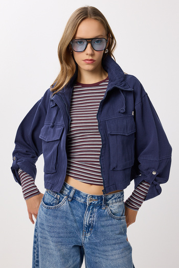 Lovelyİstanbul Gabardine Jacket with Flap Pockets Lan0063 Dark Blue