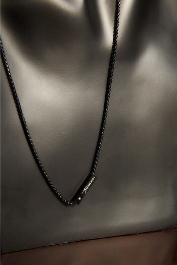 THIMOON Men's Black Zircon Stone Steel Bar Necklace