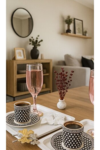 VENON 1 Piece of White Butterfly Patterned Presenter - Coffee Tea Serving Tray with Accessories