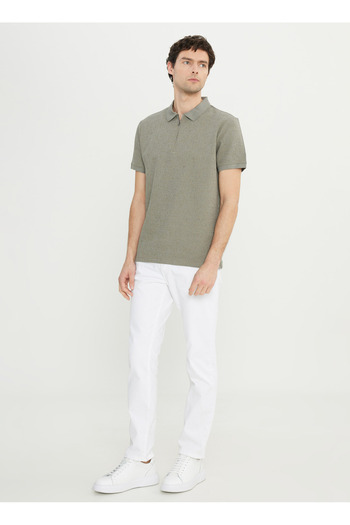 ALTINYILDIZ CLASSICS Altınyıldız Classics Zippered Collar Jacquard Khaki Men's T-Shirt Ace091252339_Hak
