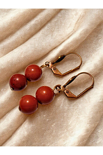 ayrestyle Red Jasper Stone Dangle Earrings for Women - Dark Copper Clasp Hook, Minimal and Stylish Design