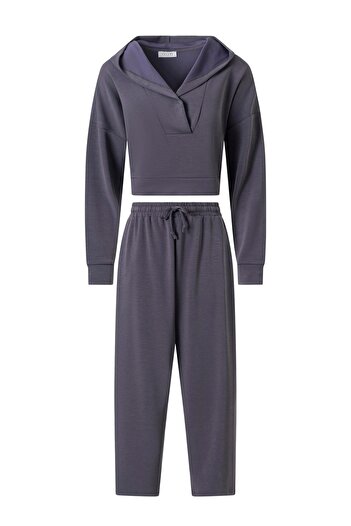 FACETTE Women's Gray Front Hooded Set
