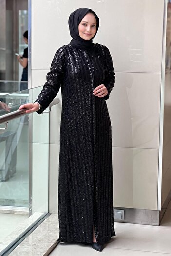 NCL 23568-23K Striped Sequined Evening Dress Ferace Dress
