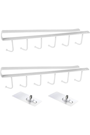 Kara package Metal Under Cabinet Cup Holder Under Shelf Cup Holder, Under Cabinet Hanger Rack with Adhesive Mounting Pad - Black