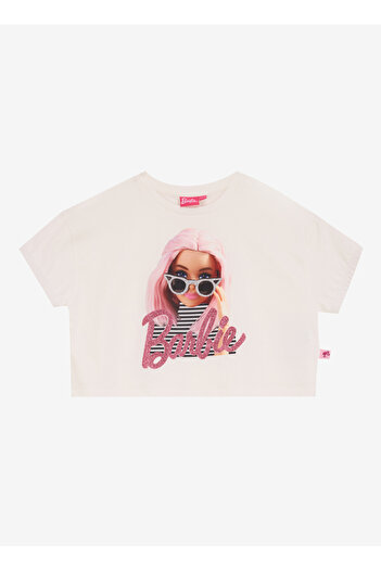 Barbie Baskılı Ekru Kız Çocuk T-Shirt BRB5SG-TST6008