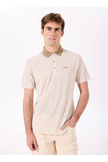 Jeep Bej Melanj Erkek Relaxed Melanj Keten Karışımlı Polo T-Shirt J5SM-TST7324