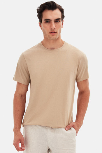 D'S Damat Ds Damat Slim Fit Beige Crew Neck 100% βαμβακερό αναπνεύσιμο μπλουζάκι