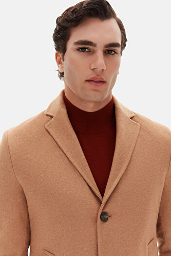 D'S Damat Ds Damat Regular Fit Dark Beige Mono Collar Cashmere Coat