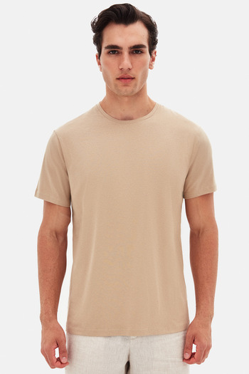D'S Damat Ds Damat Slim Fit Beige Crew Neck 100% βαμβακερό αναπνεύσιμο μπλουζάκι