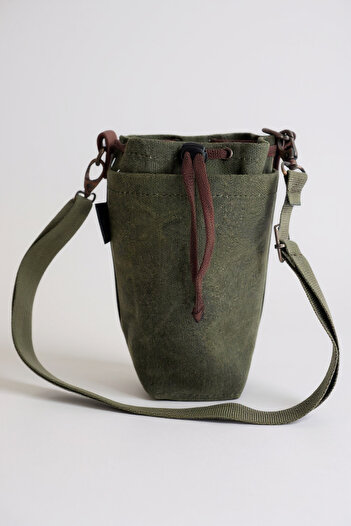 Tantobushcraft Kanvas Termos-Matara Taşıma Kılıfı S – 0.5l Uyumlu, Mumlu Kumaş, Büzgülü, Ayarlanabilir Askılı