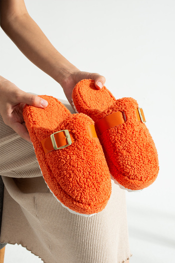 Moda Devrin Orange Buckle Towel Winter Women's Slippers