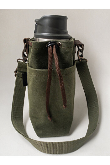 Tantobushcraft Kanvas Termos-Matara Taşıma Kılıfı S – 0.5l Uyumlu, Mumlu Kumaş, Büzgülü, Ayarlanabilir Askılı