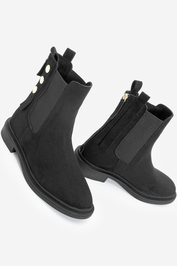 Marjin Γυναικείες μπότες casual με χρυσά κουμπιά, διπλό ελαστικό φερμουάρ στην πλάτη, Valone Black Suede