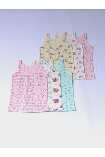 DK İÇ GİYİM Girls' T-Shirt with Thick Straps and Patterned Set of 6