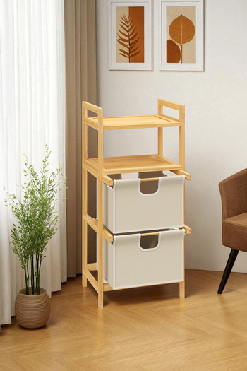 Digithome Bambu 2 Raflı 2 Çekmeceli Banyo Düzenleyici Çekmeceli Dolap Komodin DB-0045