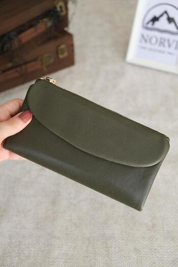 Norvi Leather Genuine Leather Women's Wallet with Phone Compartment Bright Green 1055