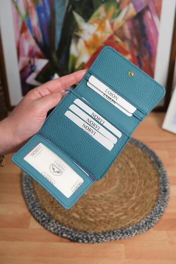 Norvi Leather Multi-Compartment Genuine Leather Card Holder Wallet Blue 1090