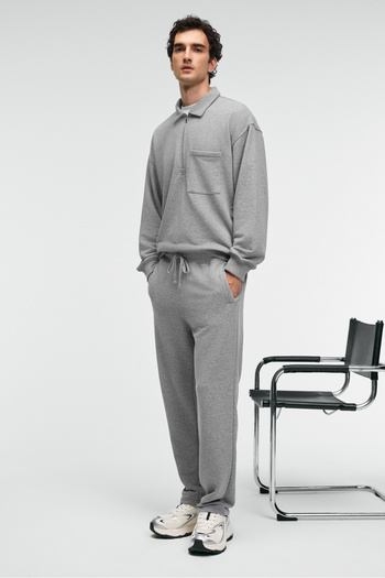 GRIMELANGE Clarence Men's 100% Cotton Drawcord Elastic Waist Back Pocket Ornamental Label Grimelange Sweatpants