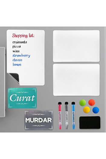 Om Magnetic fridge board set + 3 boards, 3 markers, sponge, Clean/Dirty dishwasher magnet