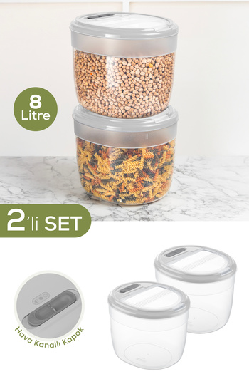 Vienev 2-Piece 8 Liter Large Size Plastic Storage Container – Light Gray Lid