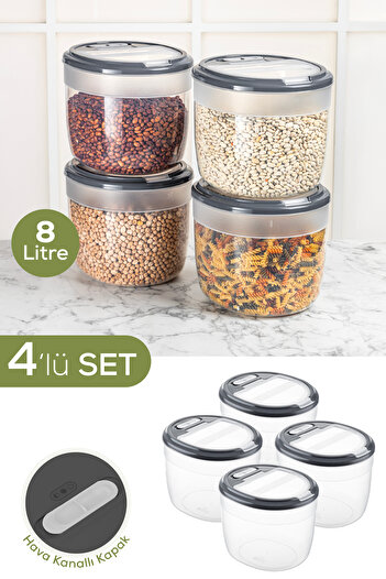 Vienev 4-Piece 8 Liter Large Size Plastic Storage Container – Dark Gray Lid