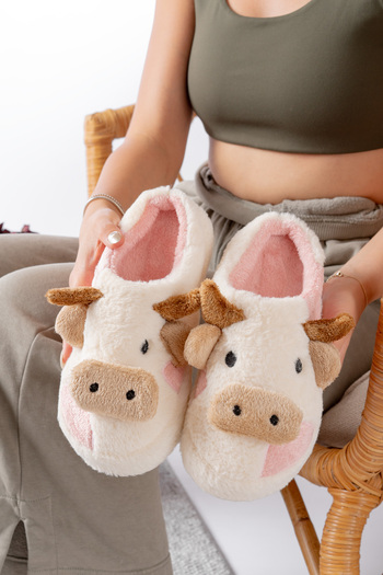 Slipcat Women's Ox Figured Silent Sole Plush House Slippers