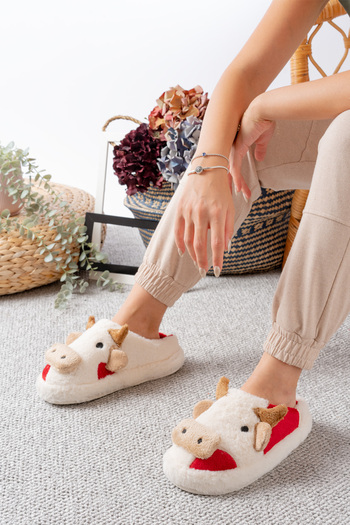 Slipcat Women's Ox Figured Silent Sole Plush House Slippers