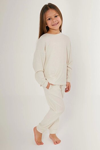 Rolypoly Girl's Cream Long Sleeve Pajama Set