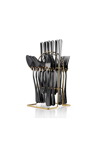 Trendy's Stainless steel cutlery set, 24 pieces, with stand, TRENDY'S, black