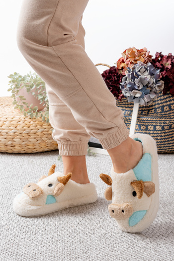 Slipcat Women's Ox Figured Silent Sole Plush House Slippers