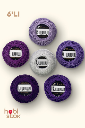 domino Set of 6 - Koton Perle Number 8 No 8 Embroidery Floss Set - Shades of Purple - Color Can Be Specified
