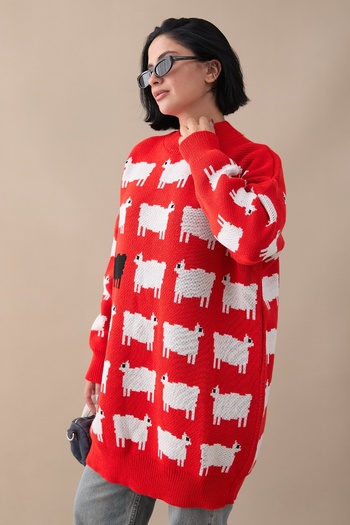 InStyle Lamb Pattern Knitwear Sweater - Red