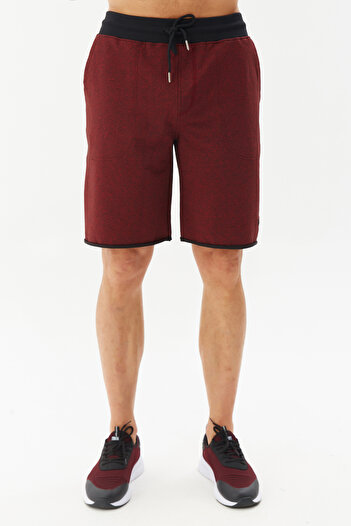 bilcee Men's Pocketed Short Burgundy Drawstring Knitted Shorts 3905